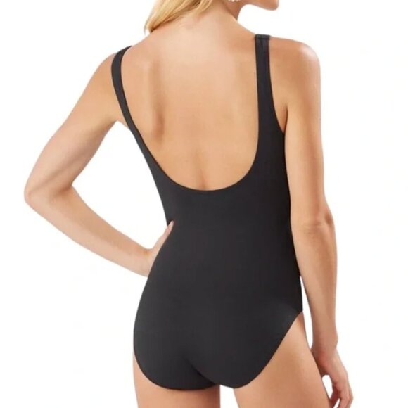 Tommy Bahama Pearl Clara Wrap One Piece Swimsuit Black Size 12 Tummy Control - Picture 2 of 12